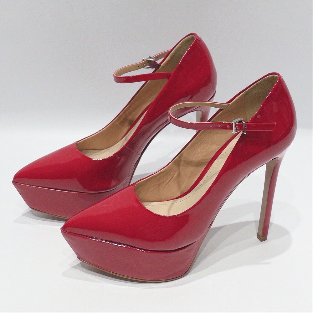 NWOB Schutz Shiny Red Patent Leather Point Toe Platform High Heels Women Size 7B